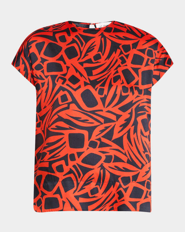 Mixed-Media Vintage Botanical-Print Short-Sleeve Top